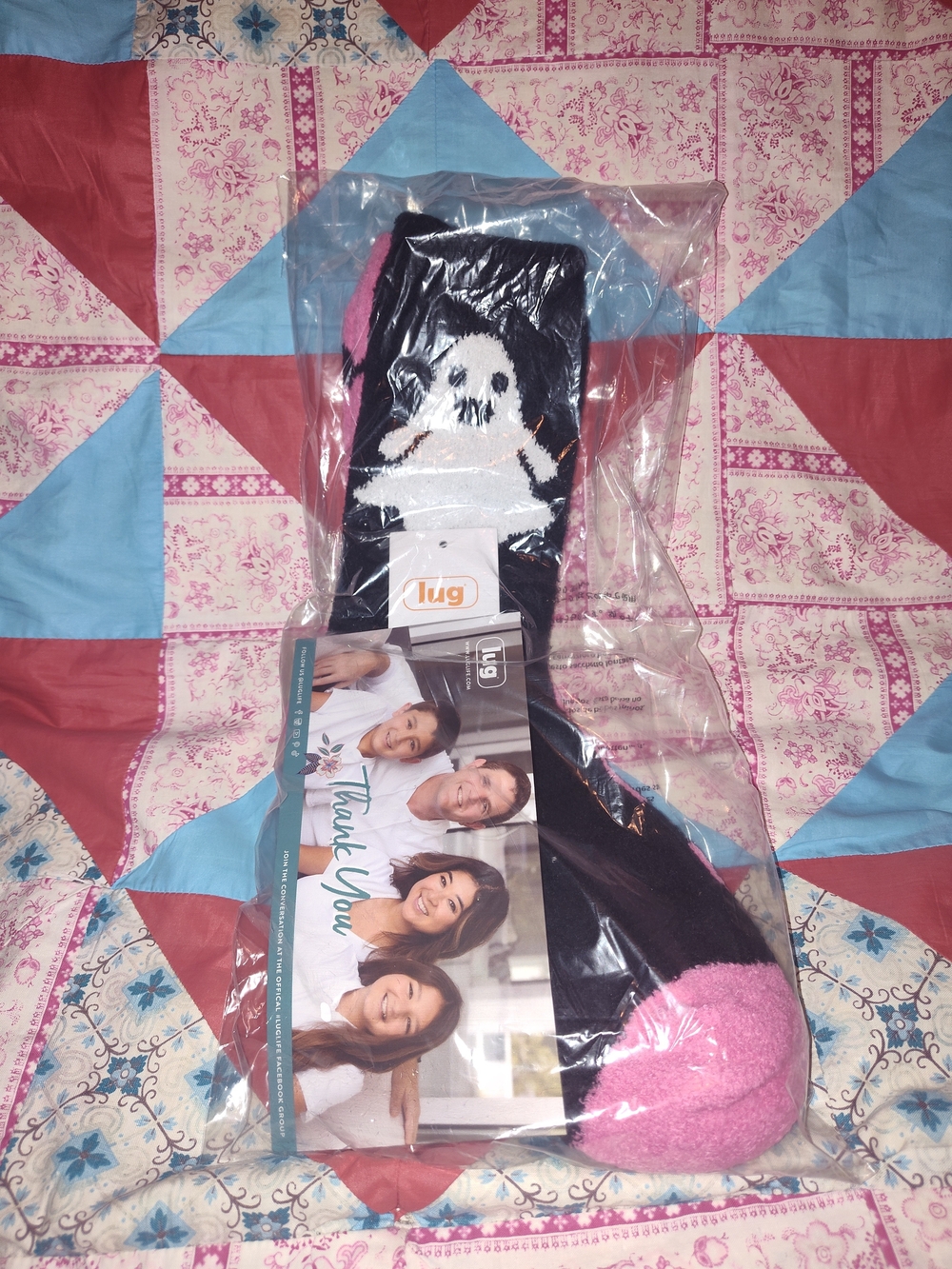 lug Black Pink Skull Crew Socks